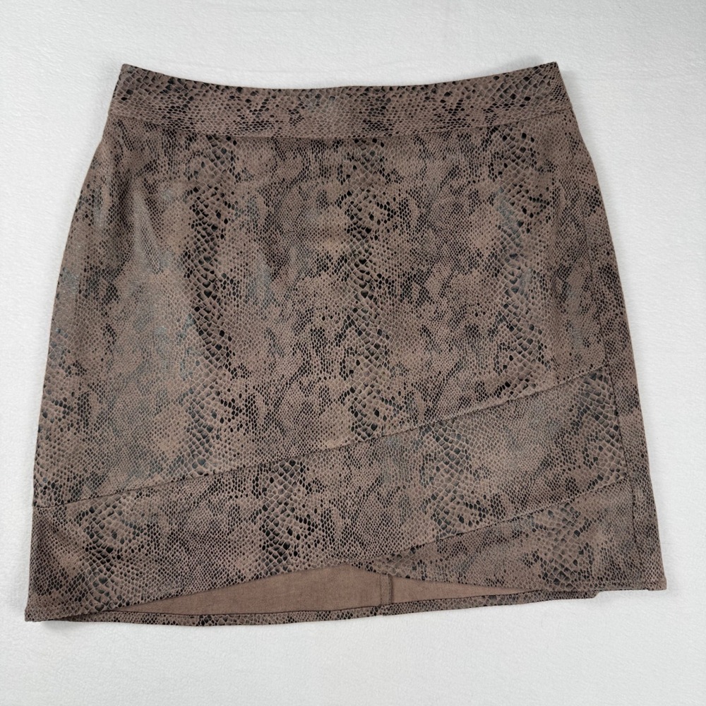 Loveriche Snakeskin Mini Skirt M Brown Faux Suede Asymmetrical Y2K Edgy Streetwe